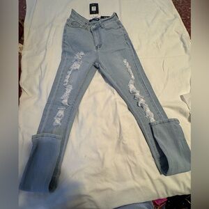 Fashion Nova Blue Skinny Distressed Jeans